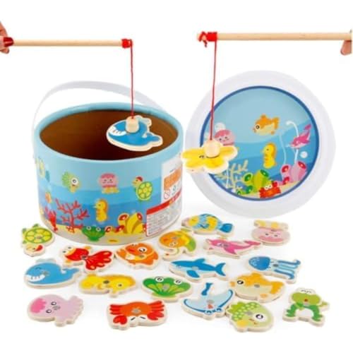JQEJDKE 子供 木製 バケツ 磁性 釣り おもちゃ 磁石 ゲーム 早教 知育玩具 竿 マグネット パズル 親子遊び 楽しい 面白い ギフト 出産祝い (1)