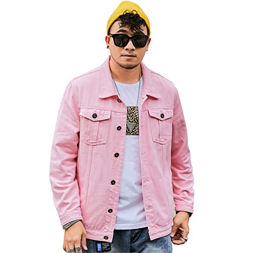 Men's Denim Jacket Pink Spring And Autumn Casual Loose Cotton Denim Jacket Men And Women