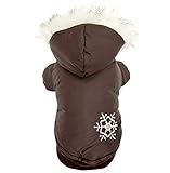 PETLOVE Reversible Small Dog Winter Coat Snowflake Jacket Removable Hood Puppy Pet Clothes Windproof Brown L