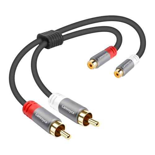 Lamroyce 2 RCA Extension Cable 0.6Feet Dual 2RCA Male to 2 RCA Female Stereo Audio Video Subwoofer Car Audio Extender Cable Connector Adapter for Home Theater Hi-Fi System Amplifier Speaker