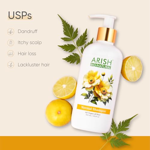 Image of Arish Bio-Natural Normal Shampoo, Gentle Daily Cleansing, Herb & Lemon Formula, Lavender Scent, Yellow, 300 ml