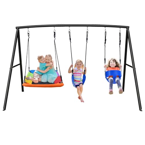 Hapfan 3 in 1 Swing Set for Backyard with Toddler...