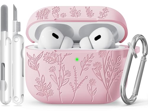 Image of for AirPods Pro 2 Case, Ekoonpft Silicone AirPod Pro Cases with 3-in-1 Cleaning Kit & Keychain, Flower Engraved Cover for Apple AirPods Pro 2nd /1st Generation, Shockproof & Anti-Scratch