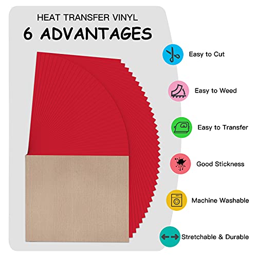 Jandjpackaging Red Htv Heat Transfer Vinyl - 35Pack 12" X 10" Red Iron On Vinyl For T-Shirt, Red Htv Vinyl For Cricut, Silhouette Cameo Or Heat Press Machine #TOP2
