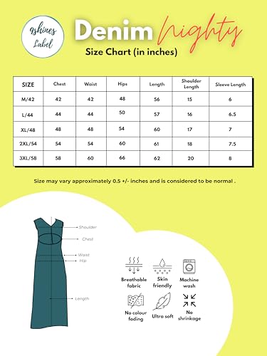 Image of 9shines Label Comfortable Cotton Denim Finish Nightdress for Women with Button Placket and Pocket(9SDLSS)