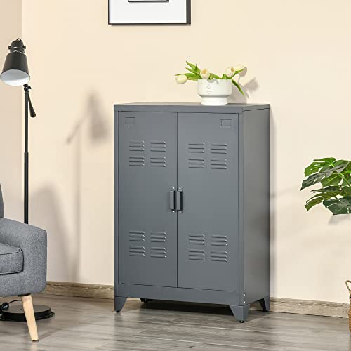Homcom Industrial Storage Cabinet, Steel Garage Cabinet With Double Doors And Adjustable Shelves, Grey #TOP1