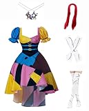 Adult Women Sally Cosplay Jack Skellington Costume Dress Gloves Socks Wig Necklace for Halloween Outfits (Dress - 3, X-Large)