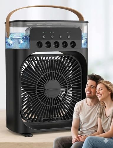 Image of Drumstone 𝐁𝐞𝐚𝐭 𝐭𝐡𝐞 𝐇𝐞𝐚𝐭 5 Year Warranty Portable Mini Air Cooler Fan, USB Powered Personal AC with Mist Humidifier, 3-Speed Airflow, Ultra Quiet for Home, Office & Travel Energy Saving