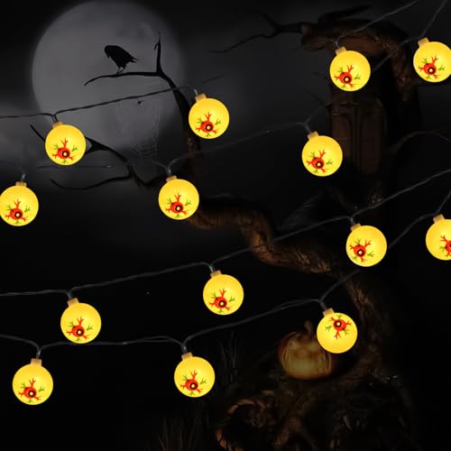 Luces para los ojos de Halloween, cadena decorativa para ojos, funciona con pilas, decoración para terraza, ventana, jardín, pared, interior, árbol