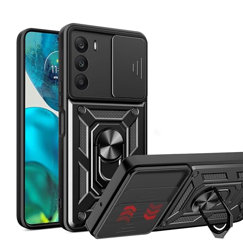 ESTH® Funda para Motorola Moto G42 con Protección de Cámara Cubierta y Soporte de Anillo [Compatible con Soporte Magnético para Coche] Carcasa Grado Militar Anti-caída, Negro