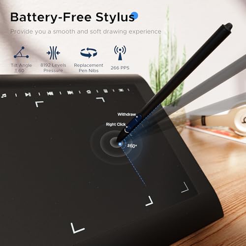 Teinenron Graphics Drawing Tablet With Stand,10X6 Inch Drawing Tablet With 8192 Level Pen,12 Hot Keys,Digital Drawing Pad Compatible With Pc/Mac/Android For Painting,Design&Online Teach thumb #4