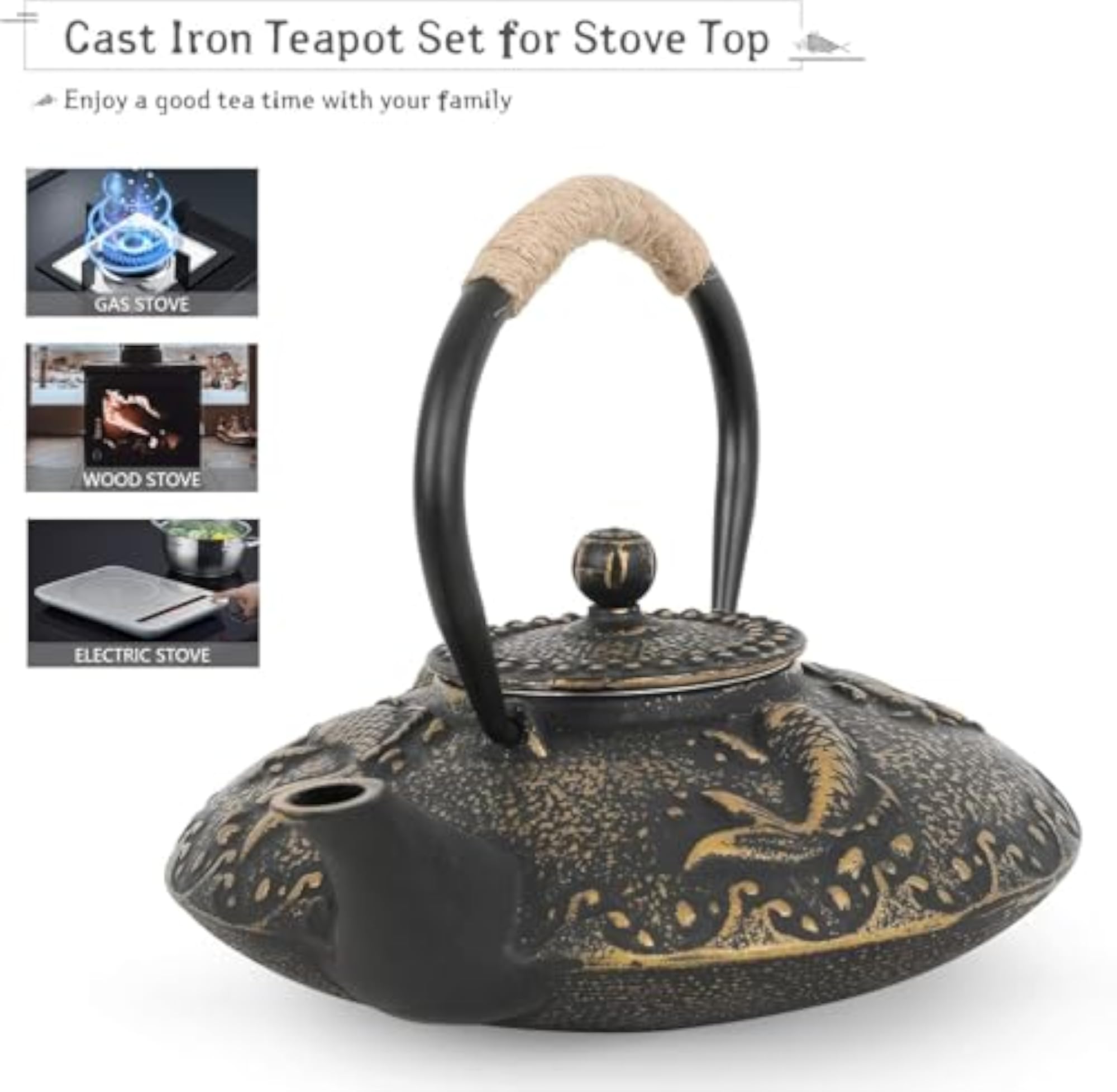 Japanese Style Cast Iron Teapot Set with 4 Cups