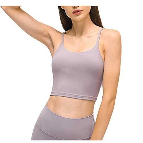 Women's Yoga Tank with Built in Bra,Padded Sports Bra, Crop Tank Tops Wireless Cami Shirt Fitness Yoga Workout Running Lotus Gray L