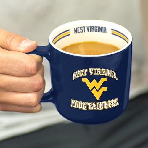 Image of Logo Brands NCAA West Virginia Mountaineers 15 oz Stripe Coffee Mug - Vintage Team Logo, Inside Print & Stripes, Microwave & Dishwasher Safe- Great Gift For Fans & Alumni