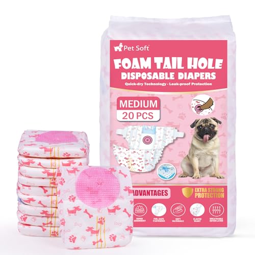 Pet Soft Dog Nappies Female, 20 Count Disposable Dog Pants Female Medium