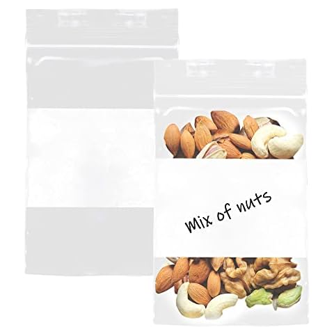 APQ Pack of 100 Zipper Bags with Write On Block 4 x 6 Clear White Block Poly Bags 4x6 for Packing Storing Thickness 2 Mil Plastic Bags for Industrial Food Service Health Needs, Wholesale Price Cover