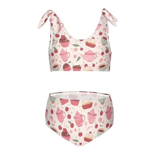 Wusikd Cupcakes Teacups Girls Swimsuits Two Piece Cherries Hearts Swimwear Bikini Set for for Girls Size 3T