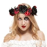 Valdler Halloween Spider Flower Crown Vintage Dark and Dramatic Dead Roses Headband for Festivals Party Black+Red (A-Halloween Style-24BL)