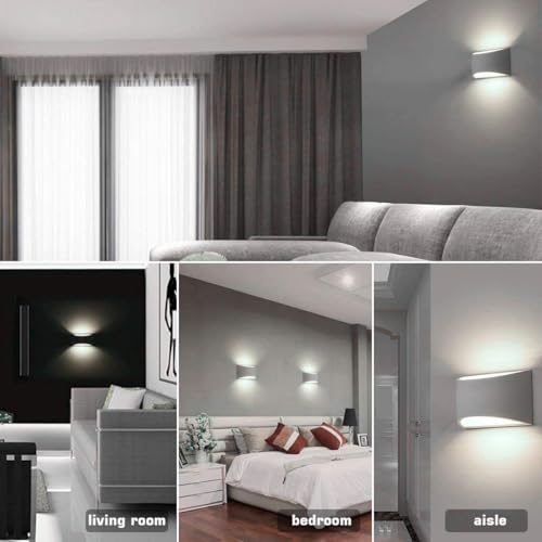 Image of Lightess LED Wall Sconces Set of 2, White, Dimmable | Hardwired Indoor, Up Down Wall Mount, 6000K Cool White, for Living Room Bedroom Hallway