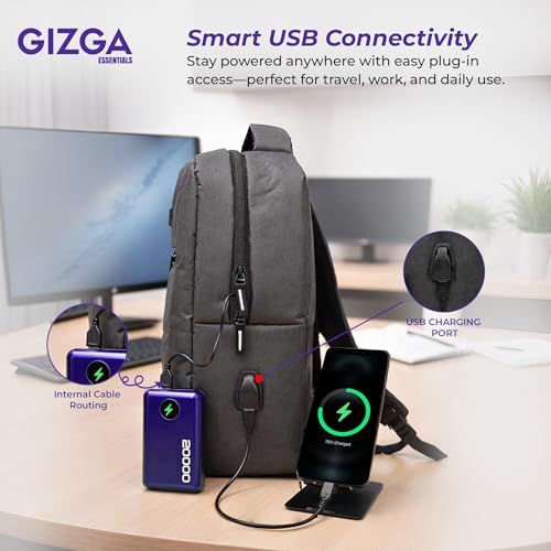 Image of Gizga Essentials Laptop Backpack for Up to 16 Inch Laptops| USB Charging Port, Water Resistant, Breathable Shoulder Straps, Spacious Interior, Bottle Pocket| Travel Bag for Office, School & College