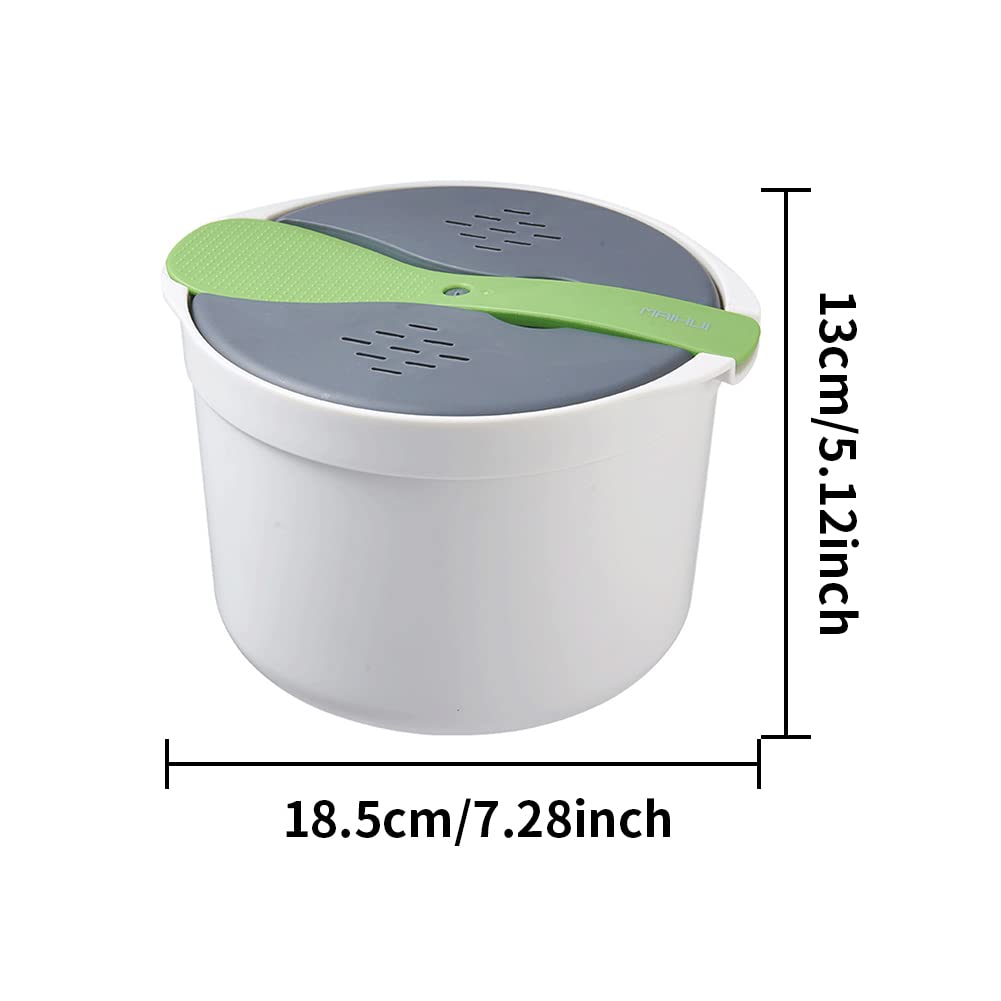 Cuocere per riso a microonde, 2 l, per forno a microonde, riso, PP di qualità alimentare, Microwave Rice Cooker, setaccio e pentola a vapore (verde)