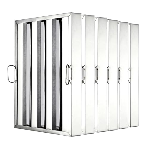 GarveeTech 19.5 in x15.5 in Commercial Hood Filters - 430 Stainless Steel 5-Groove Baffle Filters for Restaurant Kitchen Exhaust Hoods Pack of 6