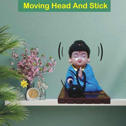 Image of WinsomeCollection Monk Hand and Head Moving Baby Laughing Lord Buddha Idol Statue Solar Powered Dancing Showpiece Gift Item Car Dashboard Decoration Room Office Hotel Home Decor