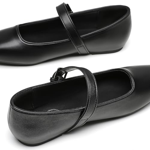 Image of Trary Mary Jane Shoes Women Woven Flats for Women Dressy Ballet Flats Squared Toe Mary Jane Flats Shoes