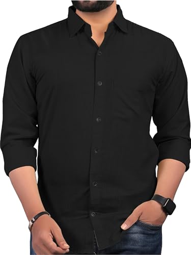 Image of Men Regular Fit Solid Spread Collar Casual Shirt