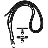 [APEGG] スマホストラップ 携帯ストラップ 肩掛け 斜め掛け 首掛け 丸紐6.5mm 長さ調節可能 スマホショルダー ストラップホルダー2枚付き 全機種対応 紛失・落下防止 軽量 Black