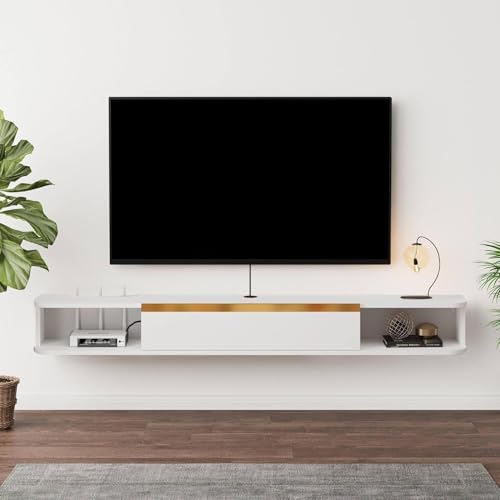Meuble TV Suspendu,Étagère TV Flottante, Support de Télévision Flottant Fixé au Mur Centre de Console Multimédia de Divertissement Grande Armoire de Rangement pour...