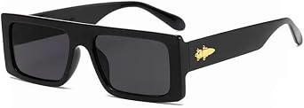 Mens Womens 90s OG Trendy Rectangle Narrow Flat Top Unisex Square Old School Designer Style Fashion Hip Hop Dark Black Stylish Trendy Gold Jewel Buckle Hinge Sunglasses