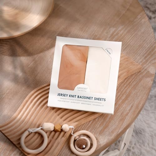 Image of GRSSDER Stretchy Ultra Soft Fitted Bassinet Sheet 2 Pack, Universal Fit for Bassinets Baby Cradle Moses Basket Oval Rectangle Mattress Safe and Snug, Jersey Bassinet Sheets for Girls, Cream /Orange