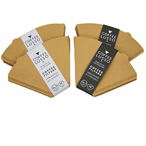 Size 3/No.3/102 Coffee Filter Papers by COFFEE LUSSO, Cone Shaped, Unbleached, Eco Friendly (200), Brown