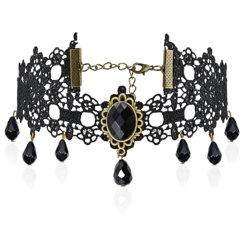 QXRXN Choker Kette Damen Spitze Schwarz, Gothic Halskette Steampunk Accessoires Damen, Choker Halsband Damen Vampir Kostüm Damen Accessoires für...