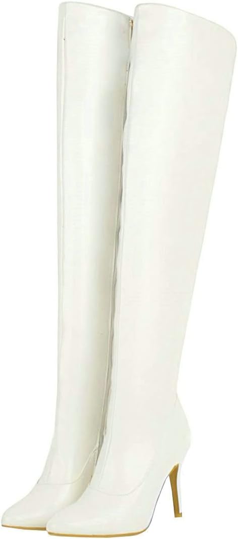 BEAUPAS Women's Patent Leather Over The Knee Boots High Heel Stiletto Booties Pointed Toe Thigh High Boots Shoes
