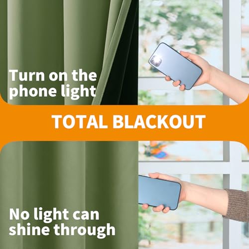 Image of YoungsTex 100% Blackout Curtains 63 Inch Length 2 Panels, Room Darkening Drapes with Liner Thermal Insulated for Bedroom Window, Green, 52 X 63 Inch