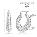 Willowbird Sterling Silver 30mm Shrimp Style Swirl Textured Silver Hoop Earrings for Women