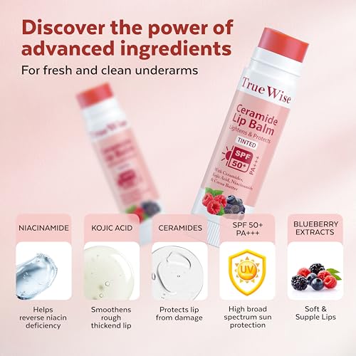 Image of Tinted Lip Balm with SPF 50 PA+++ | Brightening Pink Lip Balm For Dark Lips | Ceramides & Kojic Acid,Vitamin E, Soft, Glossy Lips for Women 5g