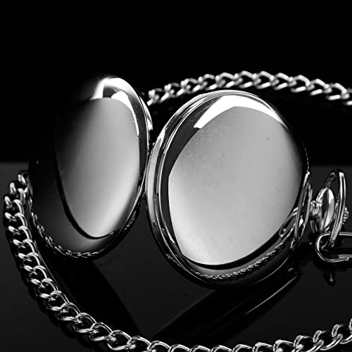 Image of Smooth Pocket Watch Alloy Steel Quartz Roman /Arabic Numerals with 37cm Chain for Father's Day Xmas Best Gifts
