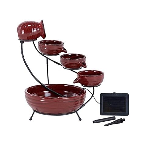 Smart Solar 23941R01 Ceramic Solar Cascade Fountain, Lava Red Finish, Powered by Included Separate Solar Panel, No Operating Costs or Wiring Required Small Cover