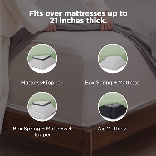 Image of Bedsure Deep Pocket King Sheet Set - Fits Mattresses Up to 21 Inches Thick - 4 Piece GentleSoft Bed Sheets, Moisture Wicking, Soft & Cooling Bedsheet & Pillowcases, Easy & Secure Fit, Light Green
