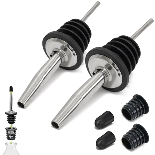 Comparison: Best Oxo Steel Wine Stopper & Pourer 8 2PCS Stainless Steel Pourers, Speed Wine Bottle Pourer, Olive Oil and Vinegar Tapered Stopper Spout, Liquor Pourers with Rubber Dust Caps for Alcohol, Olive Oil,Bartender Accessories with 2 Adapters