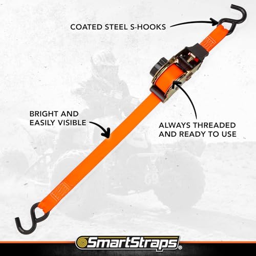 Image of SMARTSTRAPS 10' Retractable Ratchet Straps, 2 Pack - 3,000lb Break Strength, 1,000lb Safe Work Load - Haul Motorcycles, Boats, and Appliances with Patented Technology Heavy Duty Ratchet Straps