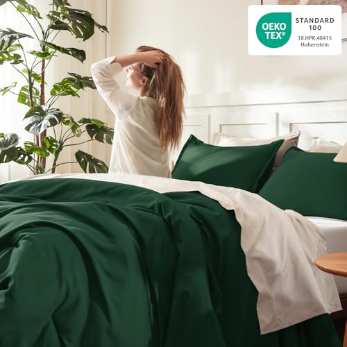 Image of Litanika Dark Emerald Green Full Comforter Set, 3 Pieces Solid Forest Bedding Set, All Season Fluffy Bed Set (79x90In Comforter & 2 Pillowcases)