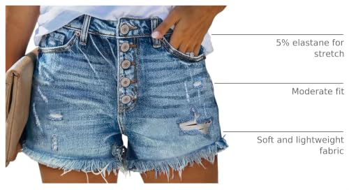 Image of onlypuff Womens Jean Short Cut Off Denim Shorts High Waist Ripped Distressed Stretchy