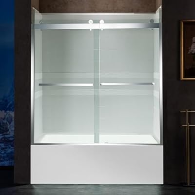 WOODBRIDGE Frameless Bathtub Shower Doors 56-60" Width x 62" Height with 3/8"(10mm) Clear Tempered Glass, 2 Ways Opening & Double Sliding in Polished Chrome Finish