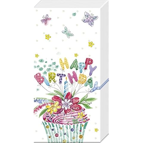 IHR Ideal Home Range - Pocket Tissues Birthday Cupcake 1 Packet of 10 Individual 4-Ply Pocket Tissues 21 cm x 21 cm / 8 inch x 8 inch Cover