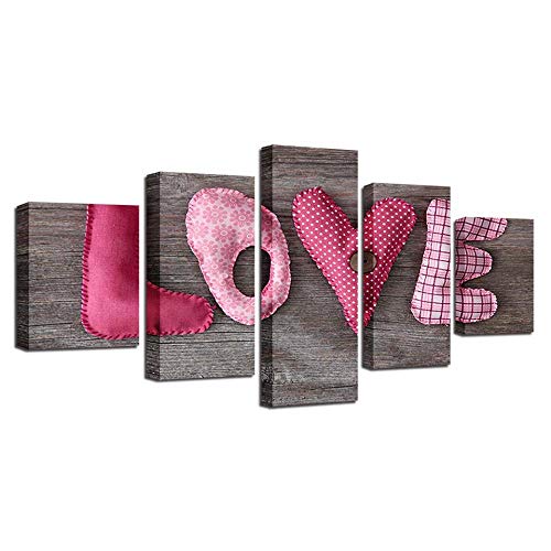 Image sur verre et toile 5 pièces l'amour sans cadre pour décoration murale design