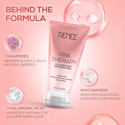Image of RENEE Pink Therapy Collagen Night Wrapping Face Mask | For Young, Hydrated Skin | Texture & Elasticity | Improves Skin Barrier | Hyaluronic Acid & Niacinamide Infused | 50 ml